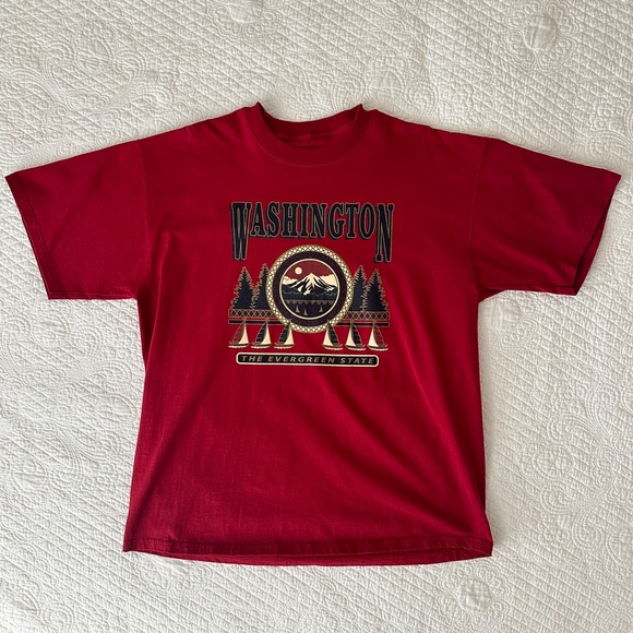 Washington State Graphic T-Shirt Tee Vintage XL Red Mountains Sail Boat - Picture 10 of 10